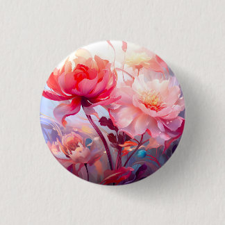 Spring Peony Bloom Garden Watercolor 3 Cm Round Badge