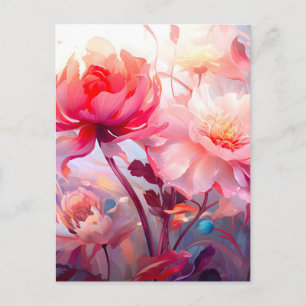 Spring Peony Bloom Garden Watercolor Announcement Postcard