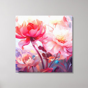 Spring Peony Bloom Garden Watercolor Canvas Print