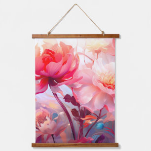 Spring Peony Bloom Garden Watercolor Hanging Tapestry