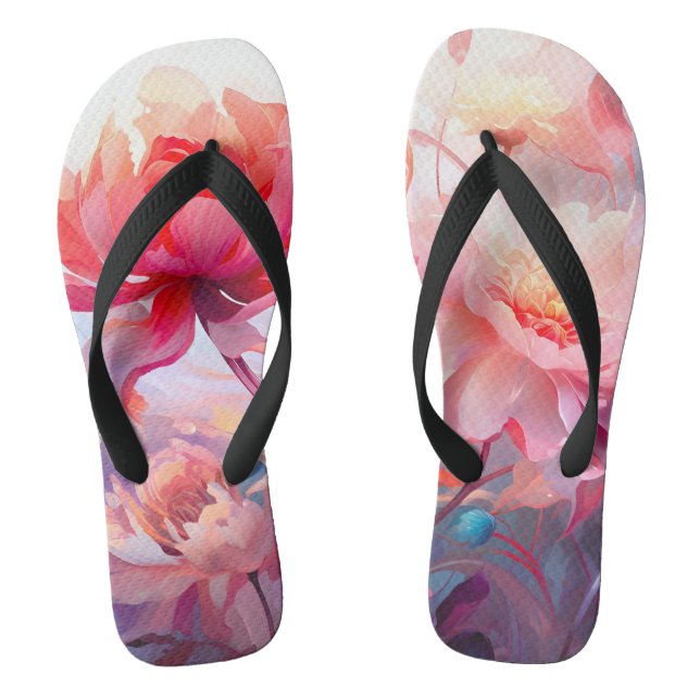 Spring Peony Bloom Garden Watercolor Jandals (Footbed)