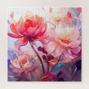Spring Peony Bloom Garden Watercolor Jigsaw Puzzle