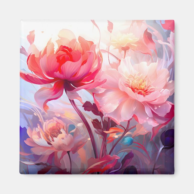 Spring Peony Bloom Garden Watercolor Magnet (Front)
