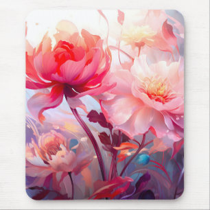 Spring Peony Bloom Garden Watercolor Mouse Pad