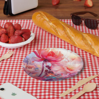 Spring Peony Bloom Garden Watercolor Paper Plate