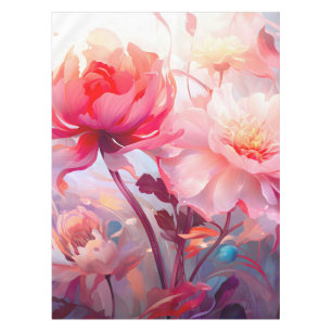 Spring Peony Bloom Garden Watercolor Tablecloth