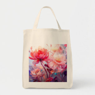 Spring Peony Bloom Garden Watercolor Tote Bag