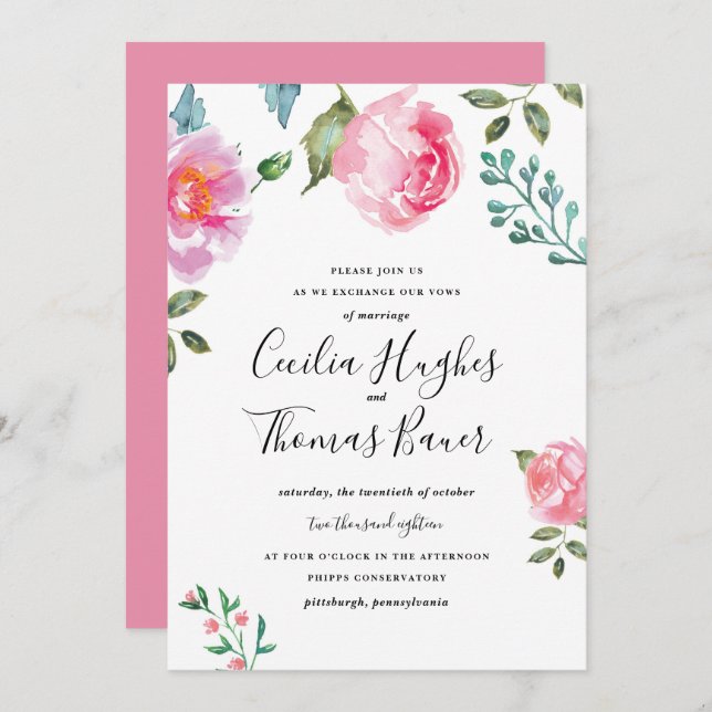 Spring Peony Floral Wedding Invitation (Front/Back)