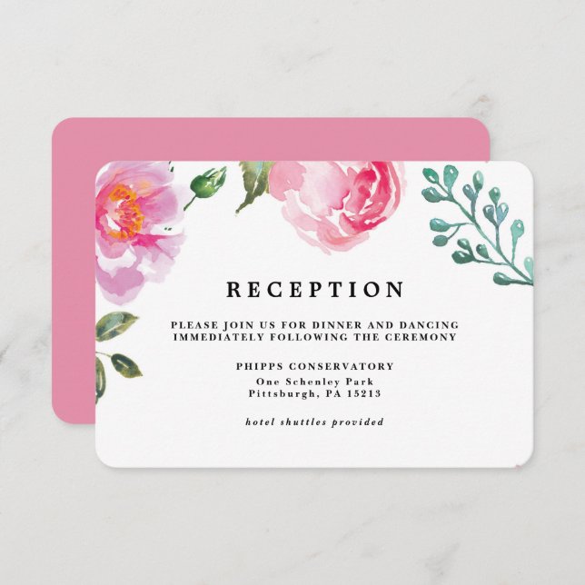 Spring Peony Floral Wedding Reception Card (Front/Back)