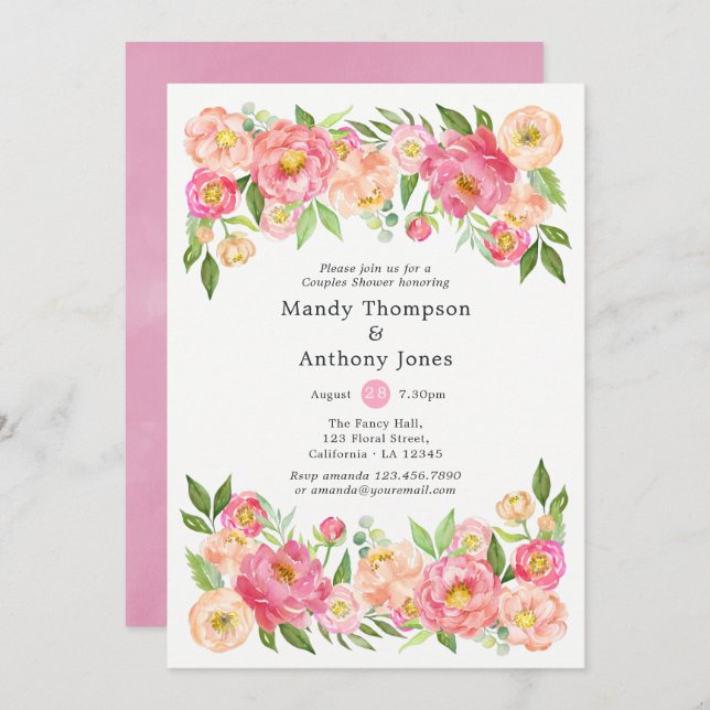 Spring Peony Flower Couples Shower Invitation (Front/Back)
