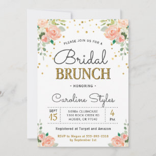 Spring Peony Gold Glitter Elegant Bridal Brunch Invitation