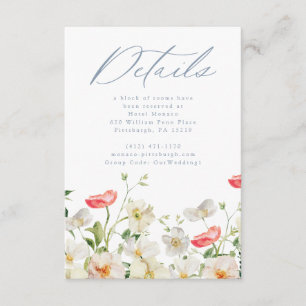 Spring Peony Watercolor Wedding Details Card