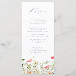 Spring Peony Watercolor Wedding Menu