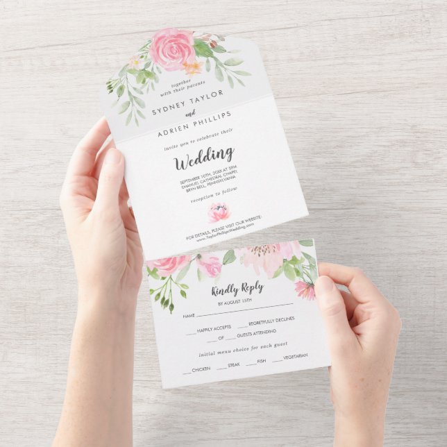 Spring Peony Wedding All In One Invitation (Tearaway)