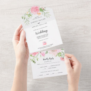Spring Peony Wedding All In One Invitation