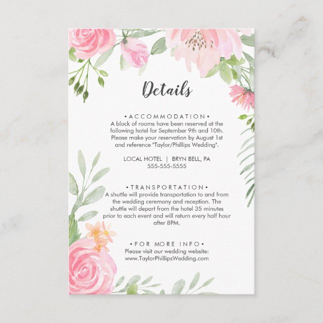 Spring Peony Wedding Details Enclosure Card (Front)