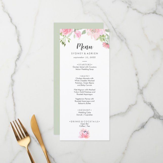 Spring Peony Wedding Dinner Menu (Front/Back In Situ)