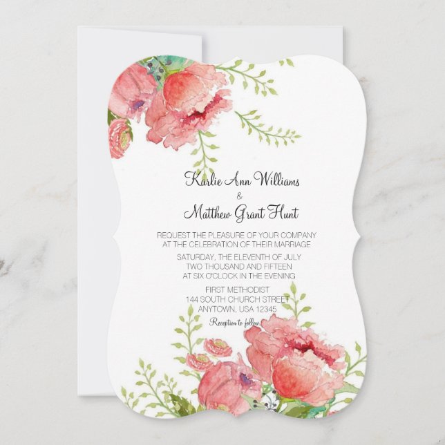 Spring Peony Wedding Invitation (Front)