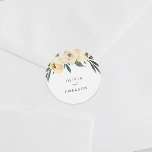 Spring Peony Wedding Stickers. Classic Round Sticker<br><div class="desc">Create your own custom Spring Peony Wedding Stickers using these templates by Cali Graphics. This elegant wedding design features your custom names framed by peony roses and watercolor foliage. Customise these stickers by clicking on "Personalise" and enter your text into the template boxes. If you want to change something other...</div>