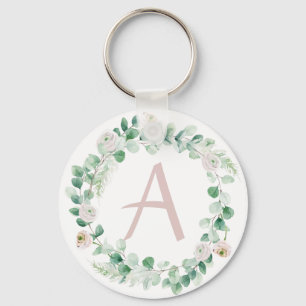 Spring peony wreath with letter customisable key ring