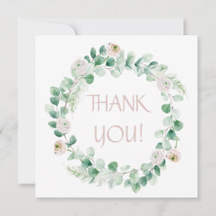 Spring peony wreath with letter customisable thank you card