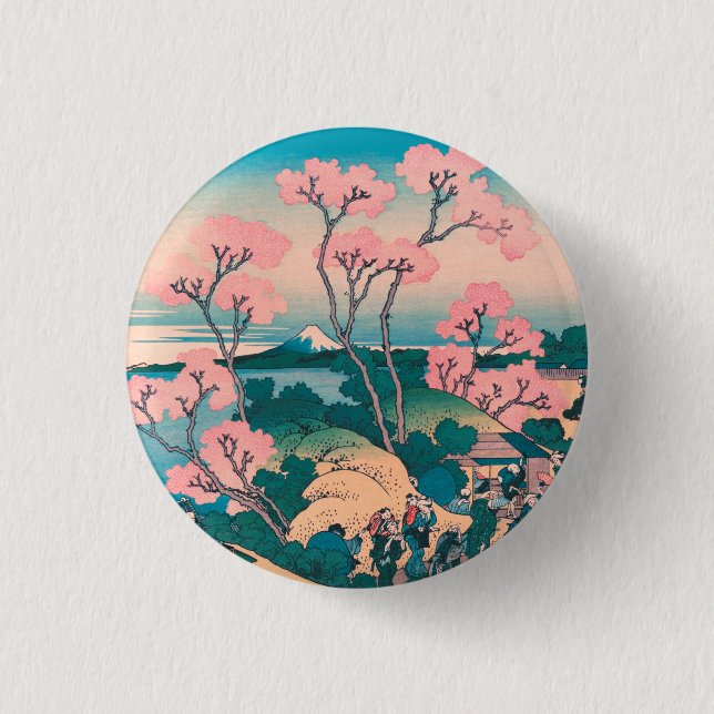 Spring Picnic under Cherry Tree Flowers Mount Fuji 3 Cm Round Badge (Front)