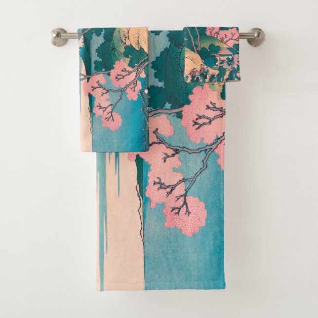 Spring Picnic under Cherry Tree Flowers Mount Fuji Bath Towel Set (Insitu)