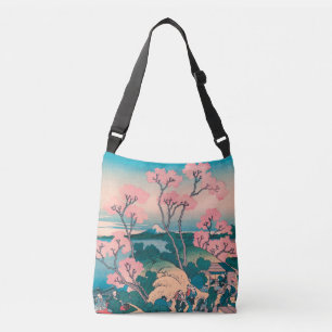 Spring Picnic under Cherry Tree Flowers Mount Fuji Crossbody Bag