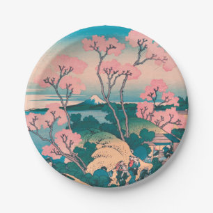 Spring Picnic under Cherry Tree Flowers Mount Fuji Paper Plate