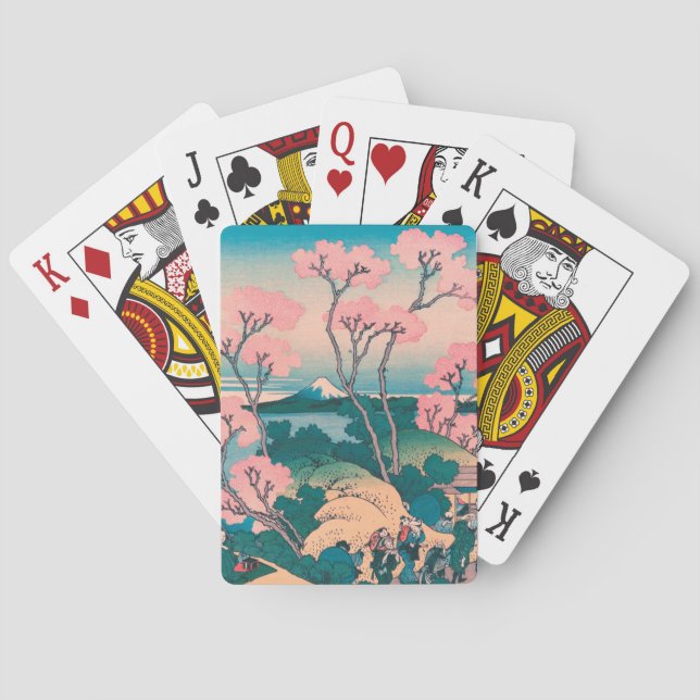 Spring Picnic under Cherry Tree Flowers Mount Fuji Playing Cards (Back)