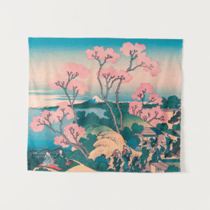Spring Picnic under Cherry Tree Flowers Mount Fuji Tapestry