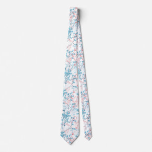Spring Pink and Blue Floral Plant Pattern Tie