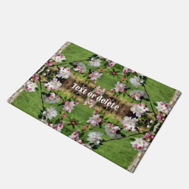 Spring Pink And White Blossoms Personalised Doormat (Angled)