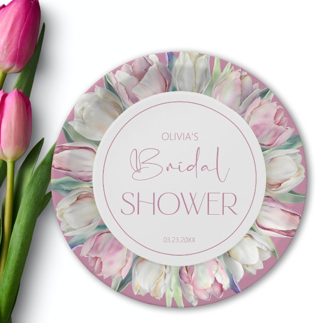 Spring pink and white tulips Bridal shower Paper Plate (Creator Uploaded)