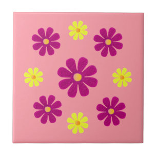 Spring pink and yellow flowers for kitchen tile