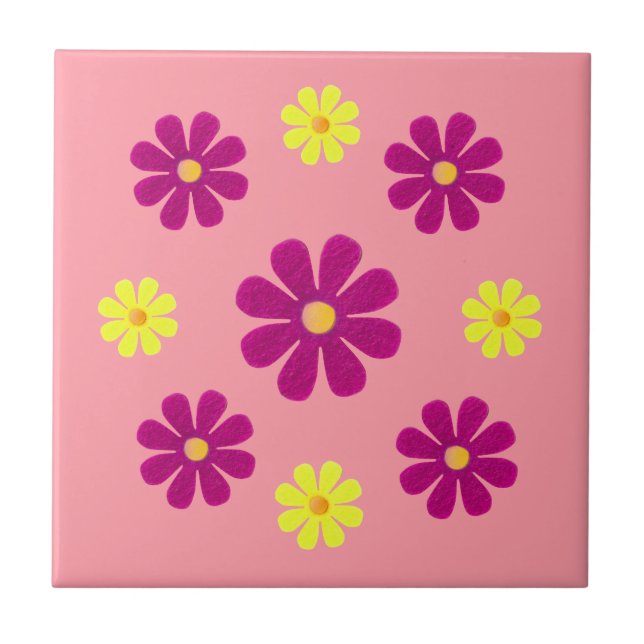 Spring pink and yellow flowers for kitchen tile (Front)