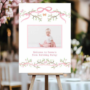 Spring Pink Blossom 1st Birthday Photo Welcome Poster