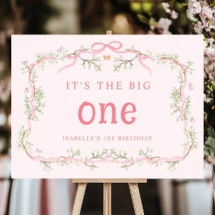 Spring Pink Blossom Floral Frame 1st Birthday Sign