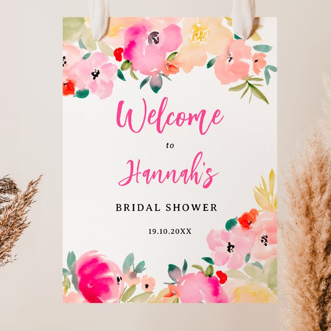Spring pink boho chic garden floral bridal welcome poster (Spring pink boho chic garden floral bridal welcome poster)
