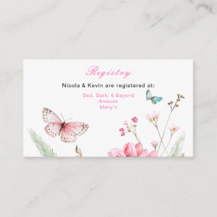 Spring Pink Butterfly Floral Wedding Enclosure Card