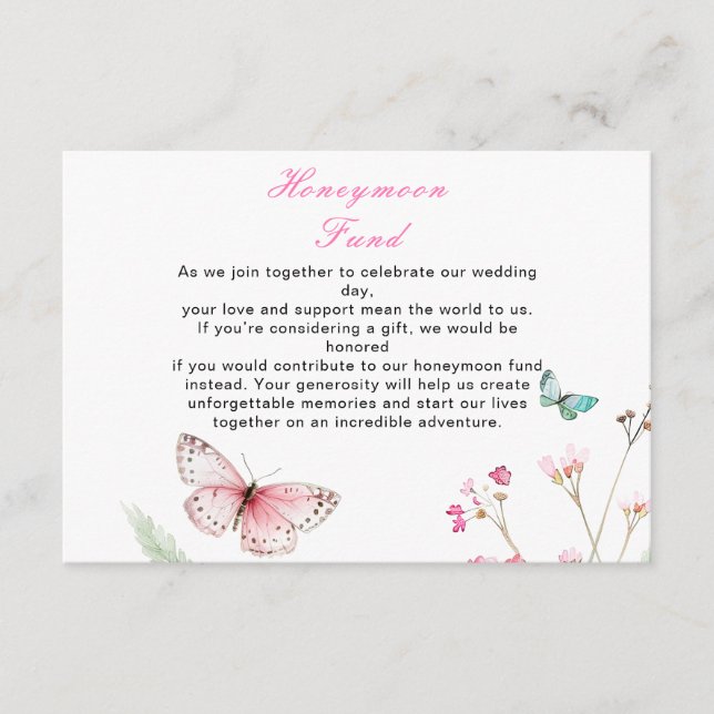 Spring Pink Butterfly Floral Wedding Enclosure Card (Front)