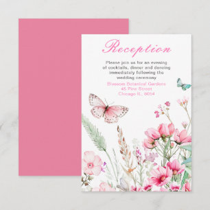 Spring Pink Butterfly Floral Wedding Enclosure Card