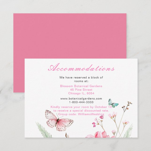 Spring Pink Butterfly Floral Wedding Enclosure Card (Front/Back)