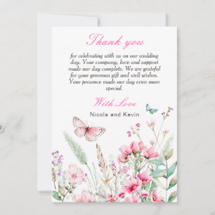 Spring Pink Butterfly Floral Wedding Thank You Card