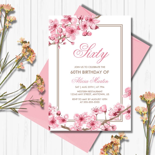 Spring Pink Cherry Blossom Floral Birthday  Invitation (Creator Uploaded)