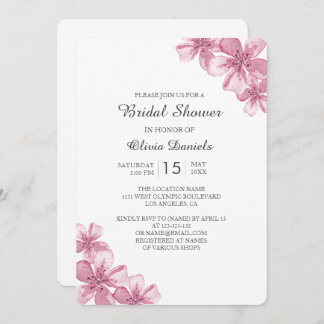 Spring pink cherry blossom. Floral Bridal Shower Invitation