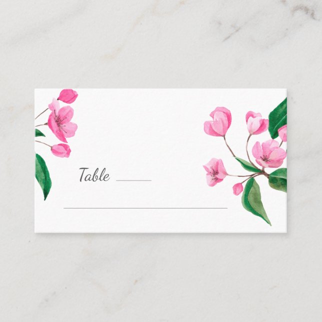 Spring Pink Cherry Blossom. Floral Place Card (Front)