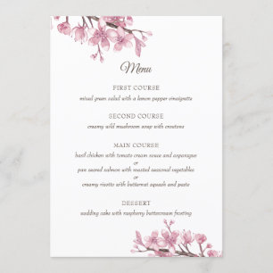 Spring Pink cherry blossom. Floral wedding Menu