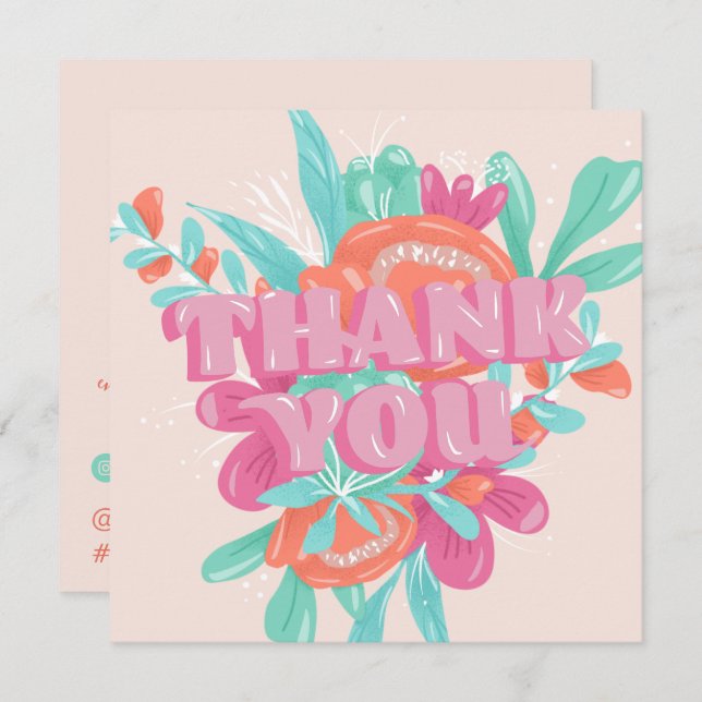 Spring pink floral retro script order thank you (Front/Back)