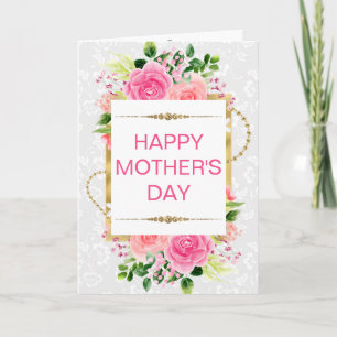 Spring Pink Flowers & Gold Mother's Day Card